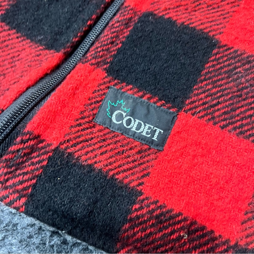 VTG Codet Wool Red Black Plaid full zip Vest large Made in Canada - Picture 3 of 13